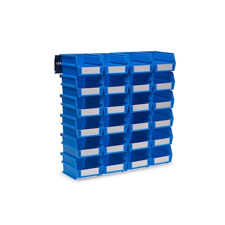 Triton Products Wall Storage Unit W/ (24) 5-3/8" L x 4-1/8" W x 3" H Blue Poly Bins & Wall Mount Rails 3-210BWS